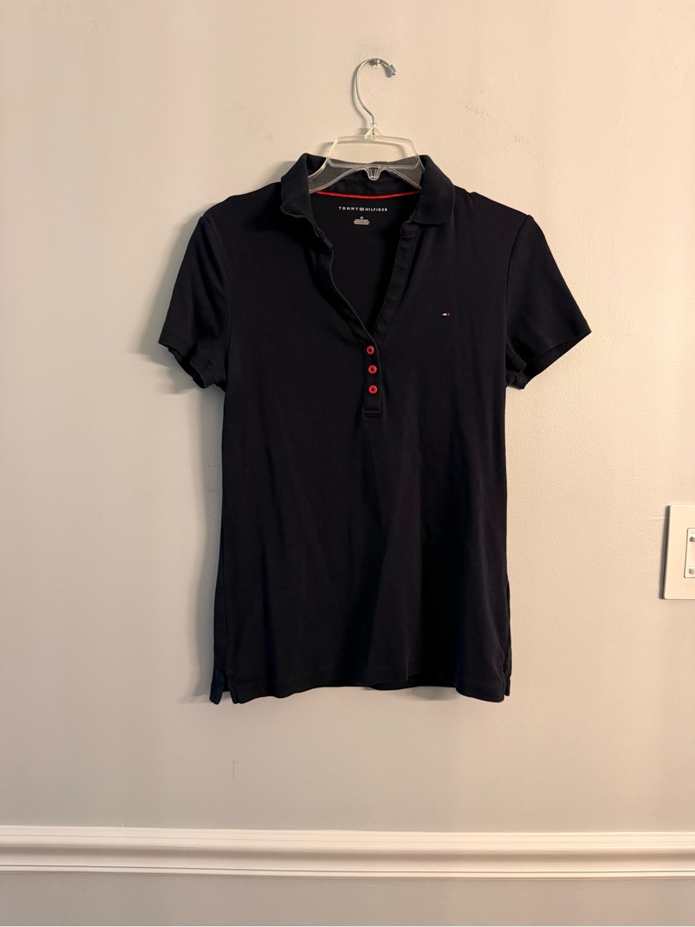 Tommy Hilfiger Navy Short-Sleeve Polo with Red Buttons